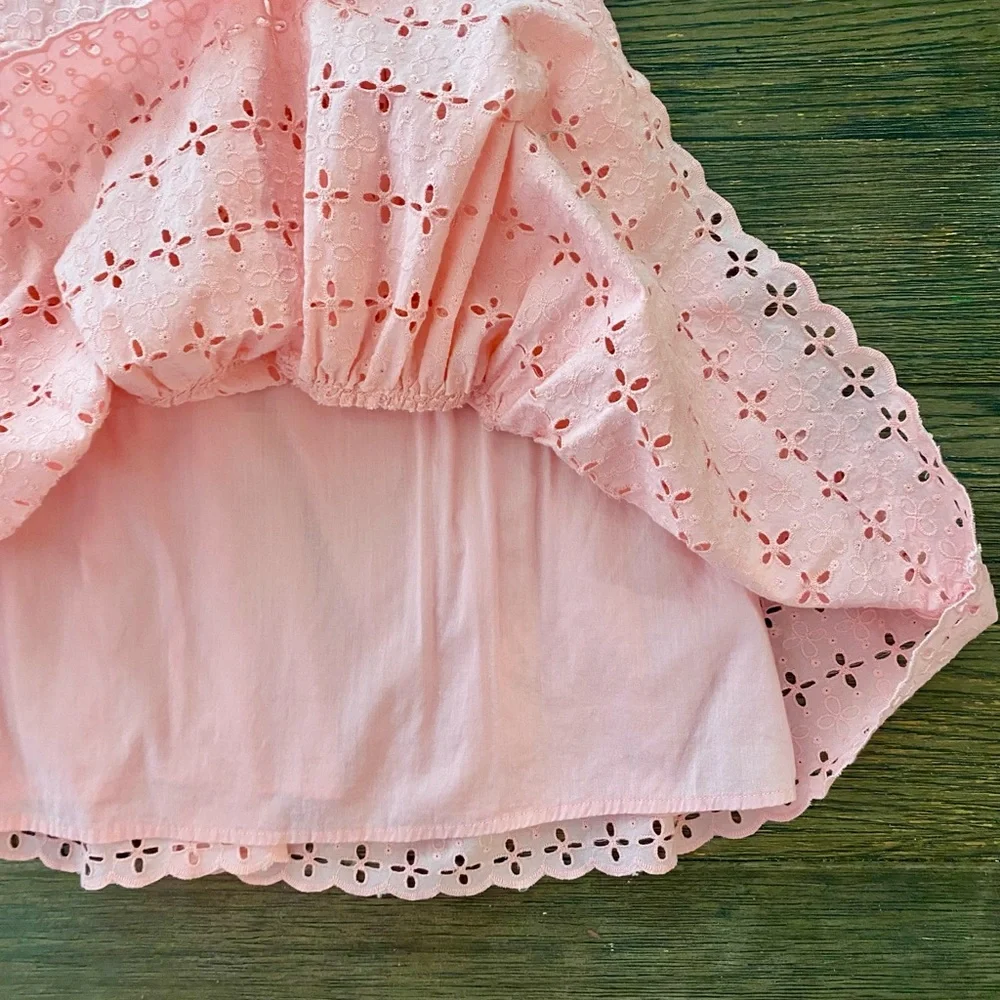 Hanna Andersson Top Girls 12 Pink Airy Eyelet Lined Swing Shirt 150 cm EUC